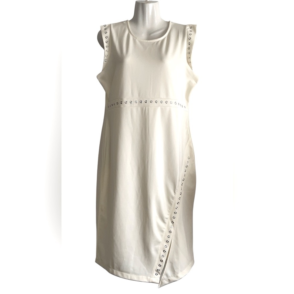 Daisy Fuentes Cream Midi Dress with Stud Accents
